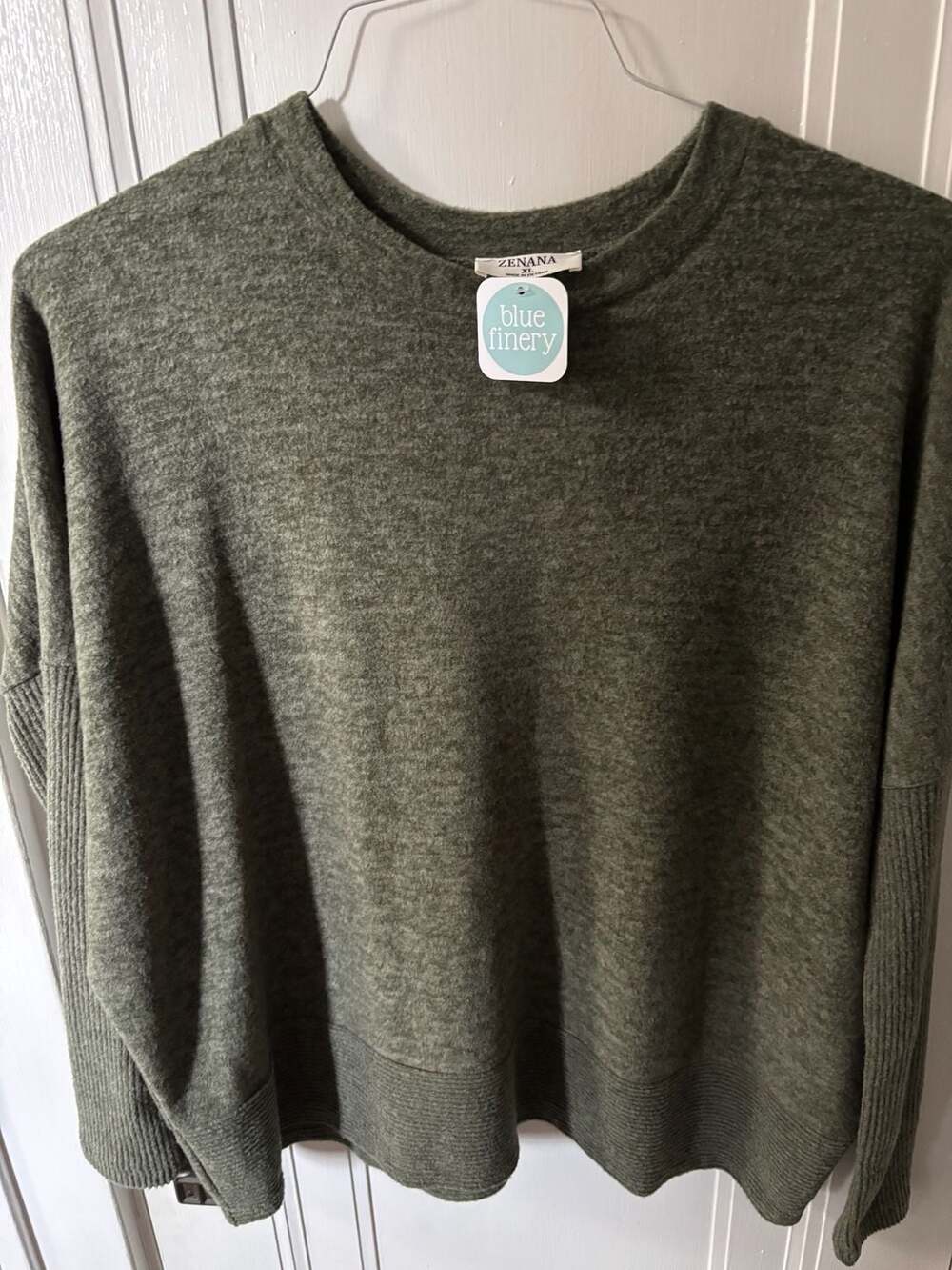 Zenana XL Olive Green Brushed Knit Oversized Long Sleeve Top